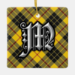Cerâmica Ornamento do Tartan do monograma da letra M de