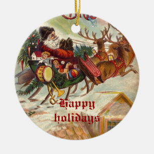 Cerâmica Ornamento do trenó da rena de Papai Noel do
