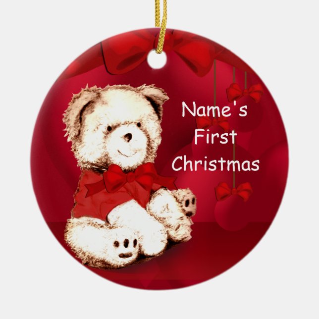 Cerâmica Ornamento do Urso de Natal de 1rua de Bebê (Frente)