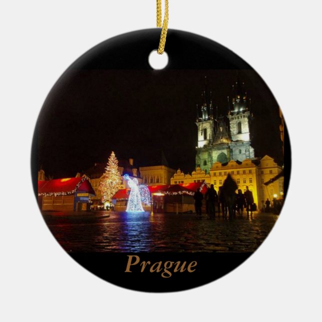 Cerâmica Ornamento do viagem da noite de Natal de Praga (Frente)