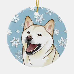 Cerâmica Ornamento dos flocos de neve de Shiba Inu do Feliz