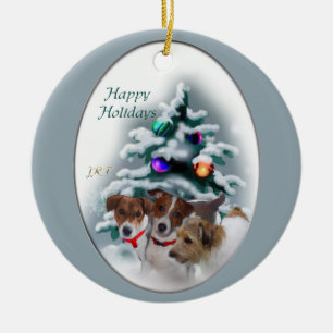 Cerâmica Ornamento dos presentes do Natal de Jack Russell