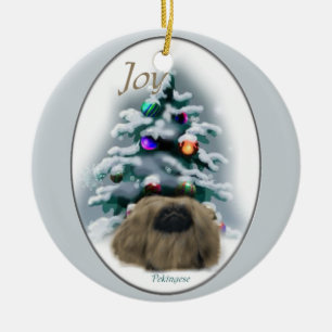 Cerâmica Ornamento dos presentes do Natal de Pekingese