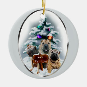 Cerâmica Ornamento dos presentes do Natal de Shar-Pei do
