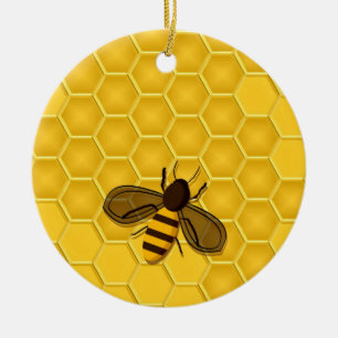 Cerâmica Ornamento dourado do favo de mel com abelhas