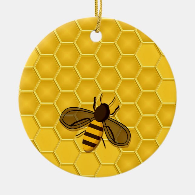 Cerâmica Ornamento dourado do favo de mel com abelhas (Frente)