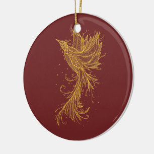 Cerâmica Ornamento dourado do vermelho de Phoenix