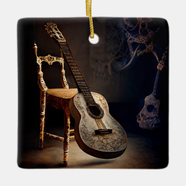 Cerâmica Ornamento em Destaque de Violão (Frente)
