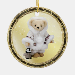 Cerâmica Ornamento Eskimo bonito do urso & do pinguim de