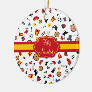 Cerâmica Ornamento espanhol de Feliz Navidad da bandeira