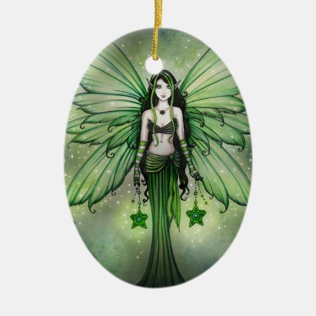Cerâmica Ornamento Fada de Natal Emerald Star (Frente)