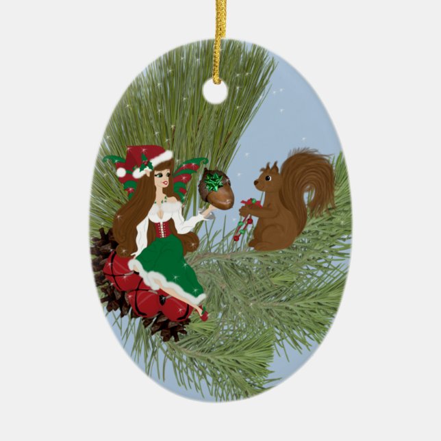 Cerâmica Ornamento Faery e Esquilo de Natal (Frente)