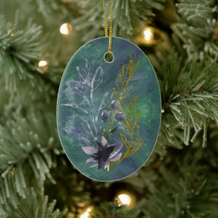 Cerâmica Ornamento Fantástico Botânico de inverno Azul e