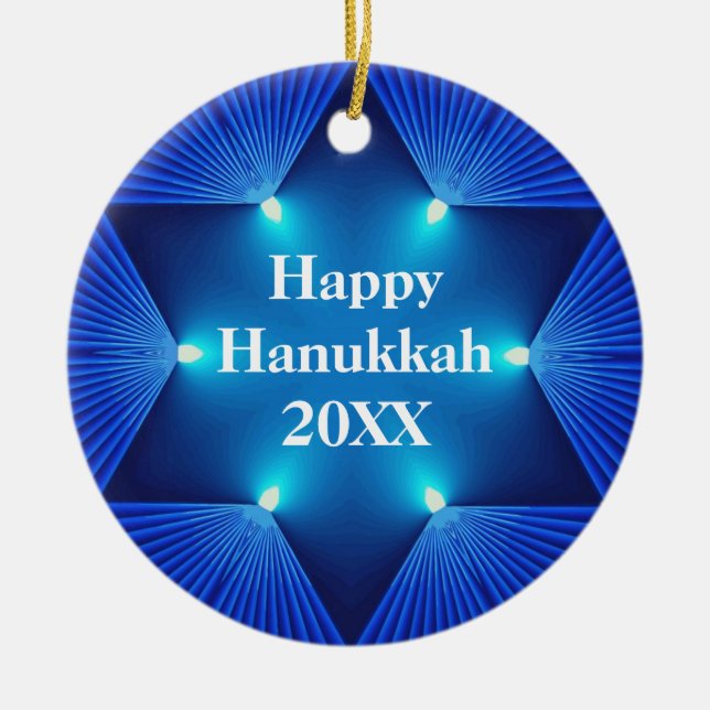Cerâmica Ornamento feliz bonito de Hanukkah 20XX (Frente)