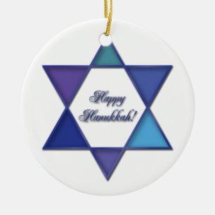 Cerâmica Ornamento feliz da estrela de David de Hanukkah