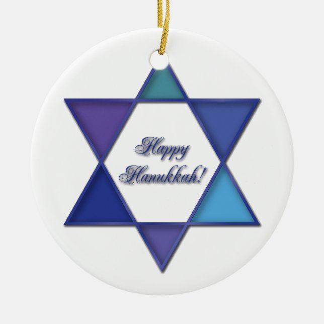 Cerâmica Ornamento feliz da estrela de David de Hanukkah (Frente)