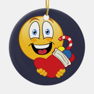 Cerâmica Ornamento feliz da meia do Natal de Emoji