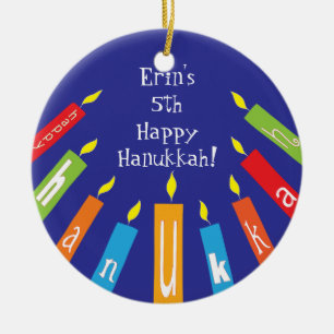 Cerâmica Ornamento Feliz de Velas Coloridas de Hanukkah