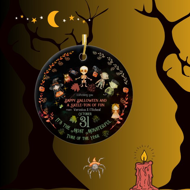 Cerâmica Ornamento Feliz dos Monstros de Halloween (Happy Halloween Cute Monsters Ornament)