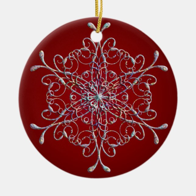 Cerâmica Ornamento Floco de Neve Iridescente Vermelho (Frente)