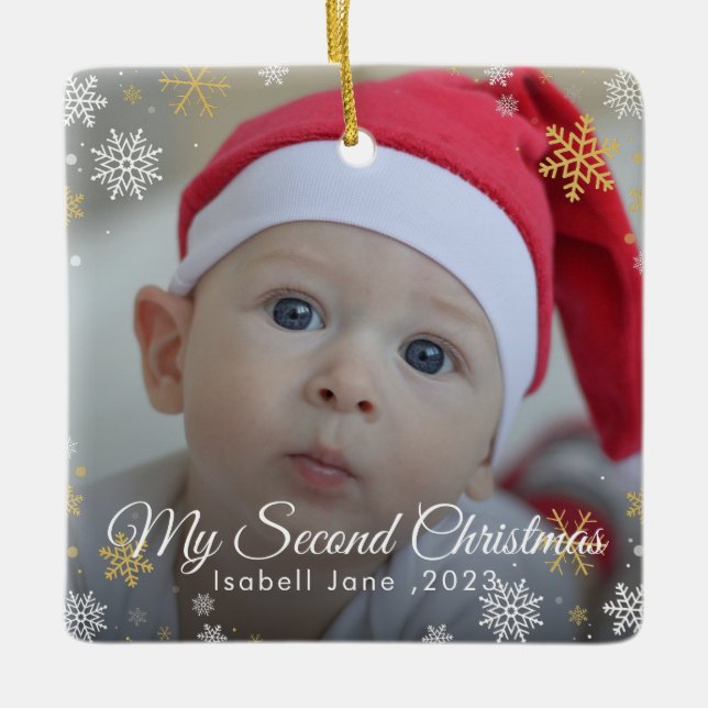 Cerâmica Ornamento Floco de Neve Vermelho de Natal segundo  (Frente)