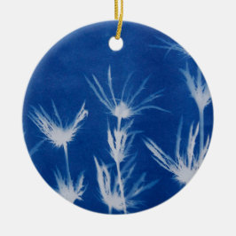 Cerâmica Ornamento Floral de Natal Azul