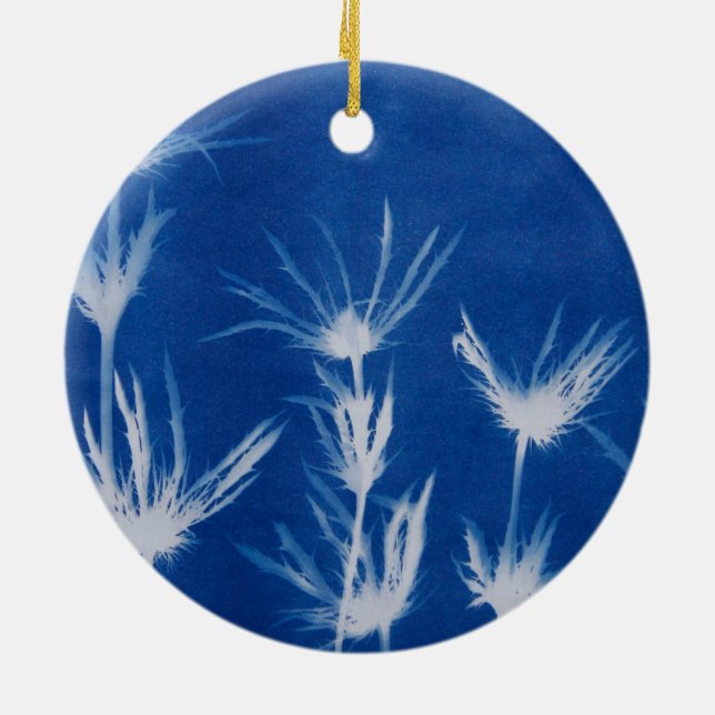 Cerâmica Ornamento Floral de Natal Azul (Traseira)
