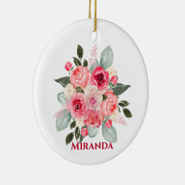Cerâmica Ornamento Floral de Rosa em Aquarela