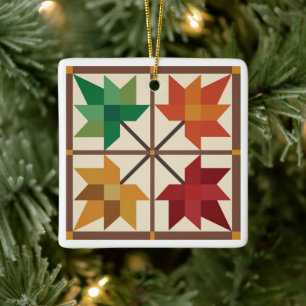 Cerâmica Ornamento Folha de Maple do Barn Quilt
