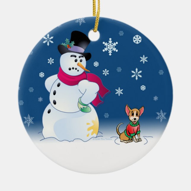 Cerâmica Ornamento frio da chihuahua e do boneco de neve (Frente)