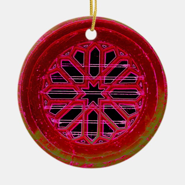 Cerâmica ornamento geométrico de mandala vermelho (Frente)