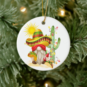 Cerâmica Ornamento Gnomo de Natal Mexicano divertido