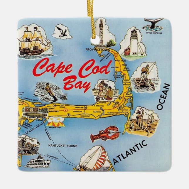 Cerâmica Ornamento Ilustrado de Cape Cod (Frente)