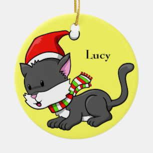 Cerâmica Ornamento "Lucy" do Gatinho de Natal