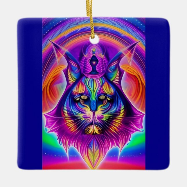 Cerâmica ornamento místico de gatos (Frente)