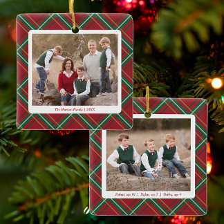 Cerâmica Ornamento Multi-Foto de Xadrez Vermelho de Natal C