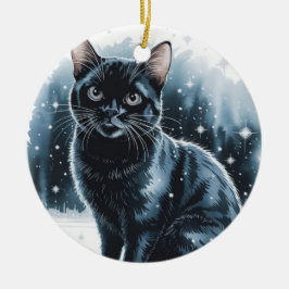 Cerâmica Ornamento Natal em Círculo de Gato Negro