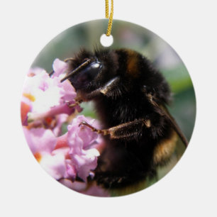 Cerâmica Ornamento Ocupado de Bumblebee e Flores Rosa