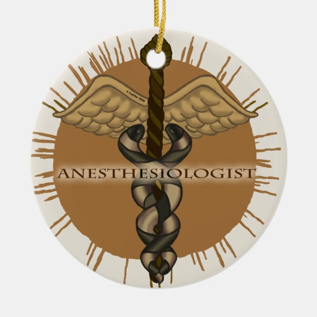 Cerâmica Ornamento Oval Caduceu de Anestesiologista (Frente)