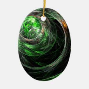 Cerâmica Ornamento Oval de Arte Abstrato Verde Mundial