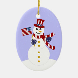 Cerâmica Ornamento Oval de Natal Patriótico Snowman