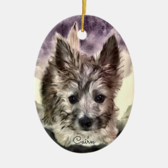 Cerâmica Ornamento oval do filhote de cachorro de Terrier (Frente)