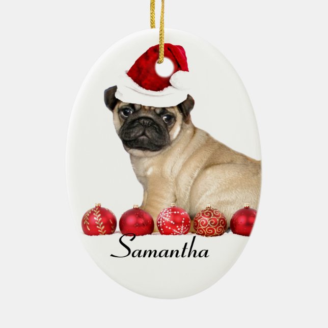Cerâmica Ornamento Oval personalizado de Cachorro de Natal (Verso)
