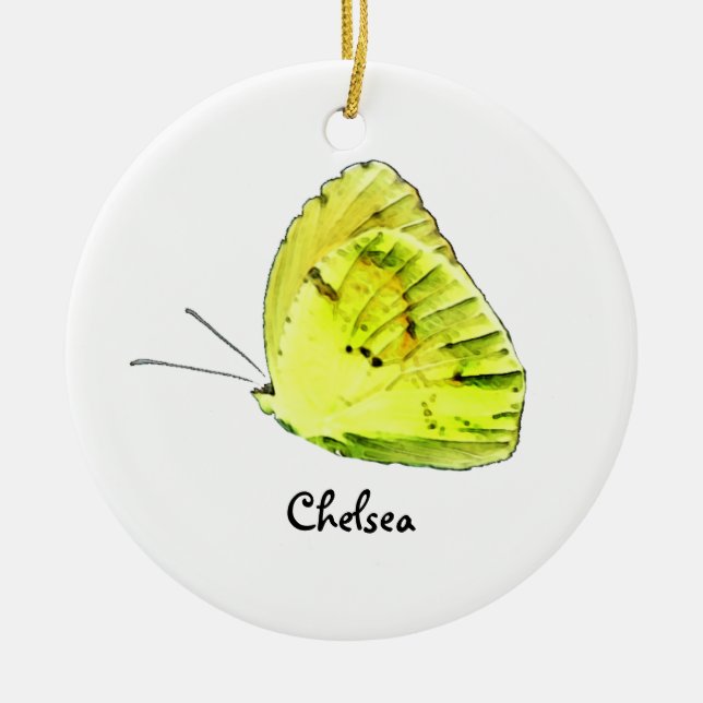 Cerâmica Ornamento personalizado amarelo da borboleta de (Frente)