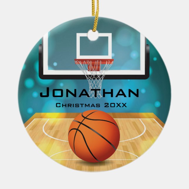 Cerâmica Ornamento Personalizado de Basquete (Frente)