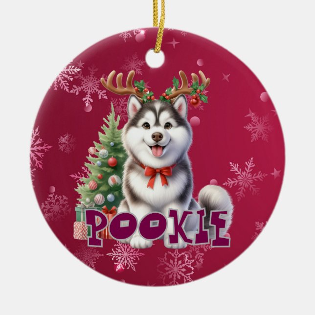 Cerâmica Ornamento Personalizado de Cães de Natal Rouco (Frente)