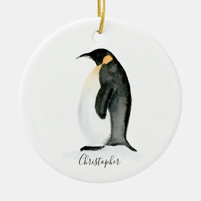 Cerâmica Ornamento personalizado de cor d'água do pinguim (Frente)