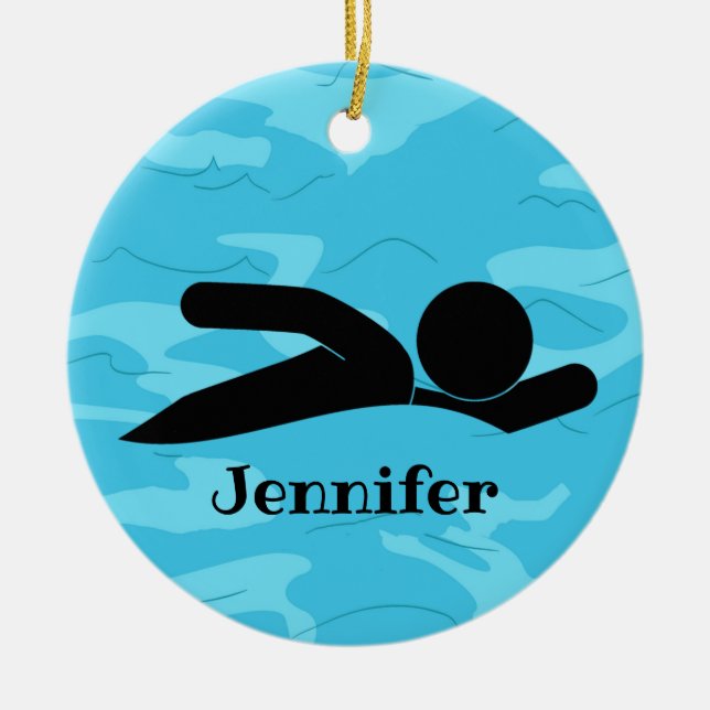 Cerâmica Ornamento personalizado de Design de Natação de  (Frente)