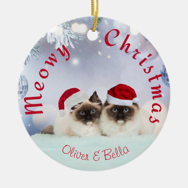 Cerâmica Ornamento Personalizado de Dois Gatos (Frente)