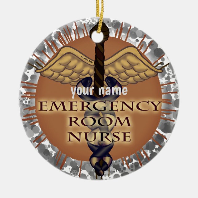 Cerâmica ornamento personalizado de ER Nurse Caduceus (Frente)
